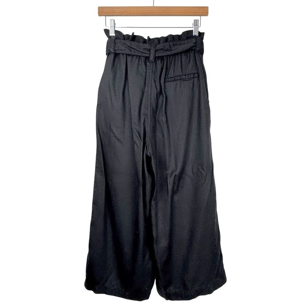 Zara Women's Paper Bag Waist Pants Black Small Wide Leg Crop Belted Office - Picture 2 of 16